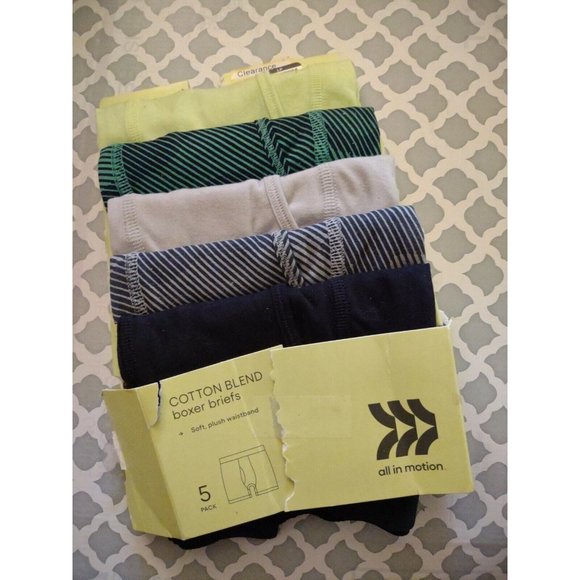 All In Motion Boys Cotton Striped Boxer Briefs Soft Plush Waistband Pack of 5 - Picture 1 of 11